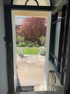 Looking out the front door in the summer