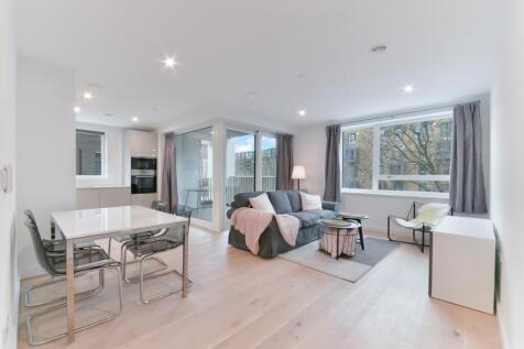 Modern two bedroom, two bathroom apartment with a large balcony within Walton Heights, Elephant Park SE17. Comprising a naturally bright dual-aspect living area with full height windows leading to an