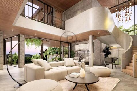 A modern living room with a spacious, open layout