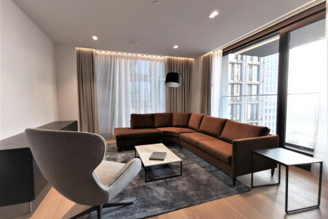 Luxury two-bedroom apartment in Southbank Place development near Waterloo Station, fully furnished, open-plan reception/dining room, julitte balcony with amazing view