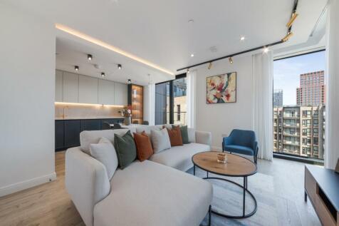 Two-bedroom apartment in the highly anticipated 250 City Road development, EC1V. Located the 6th floor of Siena House. The property comprises c.808 sq ft and boasts an open plan kitchen living area,