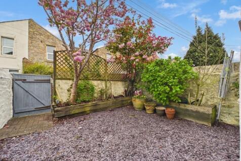 Spacious rear yard with mature trees and planting