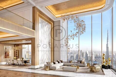 Luxurious, modern living space with floor-to-ceili