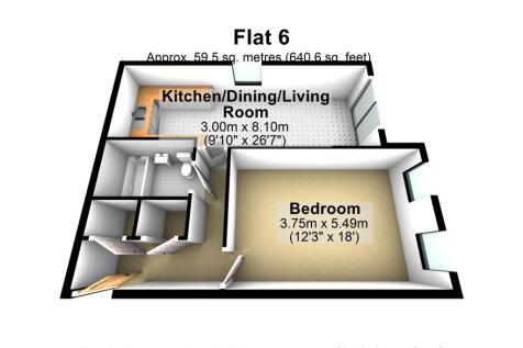 FLAT 6 1 NORTH STREET FLOOR PLAN 3D